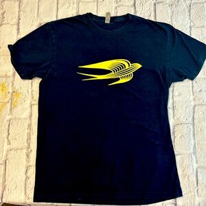 Womens Navy Blue Martel Cognac Med shirt with Yellow logo